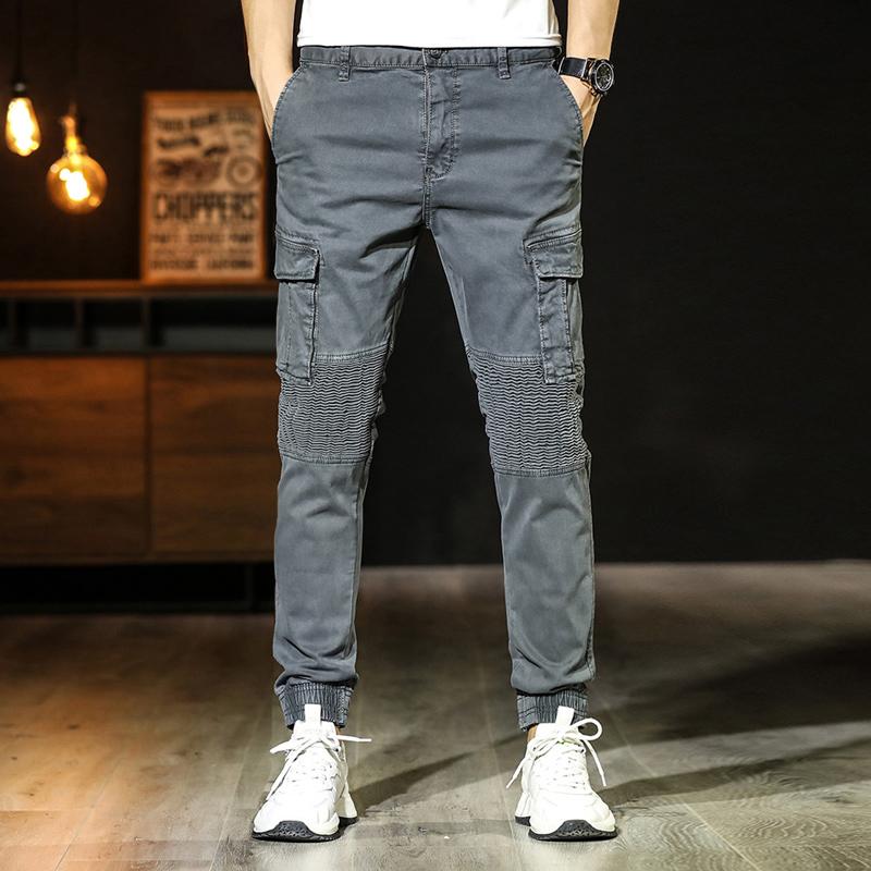 

Men's Jeans Streetwear Fashion Men Trousers Elastic Big Pocket Spliced Designer Casual Cargo Pants Hombre Hip Hop Joggers OverallsMen's, Gray