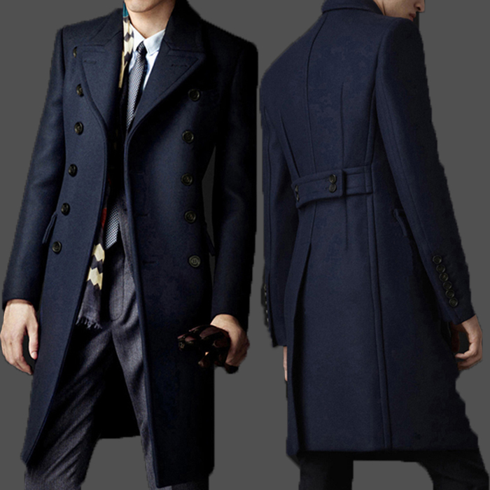 

Fall-New Brand bakham Long trench coat wool coat Winter peacoat 2015 Men's, Black