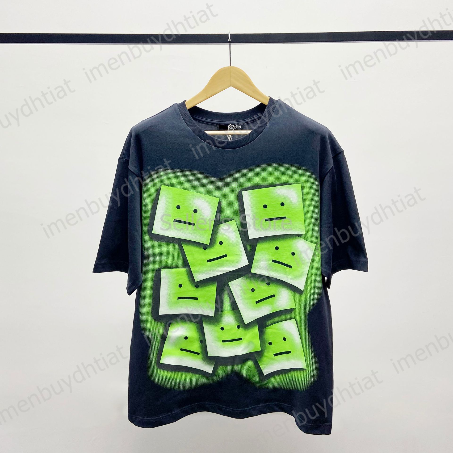 2022 Nordic Luxury Brand Ac Studios Summer Short Sleeve t Shirt Minority Spring Printed Square Smiley Face Loose Round Neck Men's and