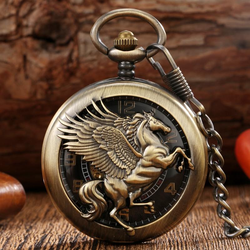 

Pocket Watches Retro Running Horse Mechanical Watch Bronze Manual Winding Skeleton Prairie Vintage FOB Clock With Waist Hook ChainPocket, Prairie horse