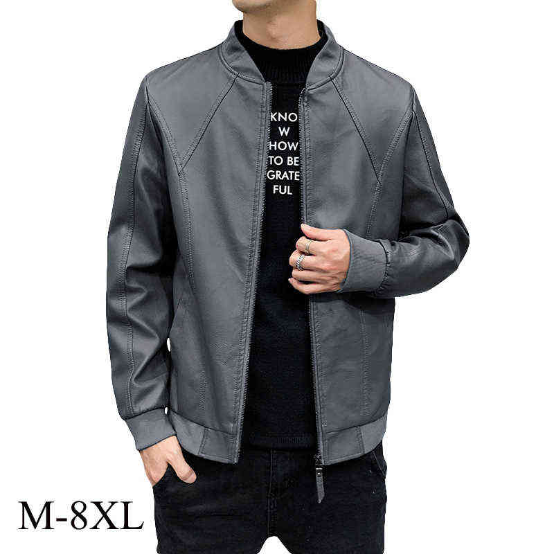 

M-8XL brand leather jacket men's spring and autumn new baseball collar PU jacket handsome men's large size faux leather coat T220728, Black