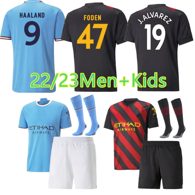 

22 23 HAALAND PHILLIPS SOCCER JERSEYS GREALISH STERLING MANS CITY MAHREZ fans player version DE BRUYNE FODEN 2022 2023 top football kit shirt men kids sets, Blue