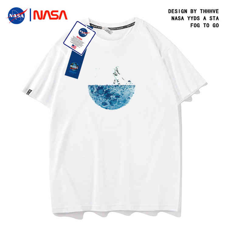 

Short sve t-shirt men' summer NASA co branded new fashion brand ins couple cotton loose astronaut half sve T-shirt, White