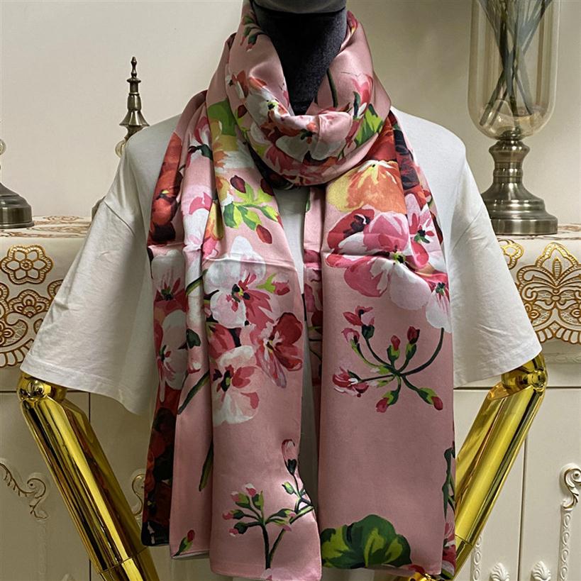 New style double layer design print letters flowers 100% silk material long scarves shawl silk scarf for women size 180cm - 65cm278I