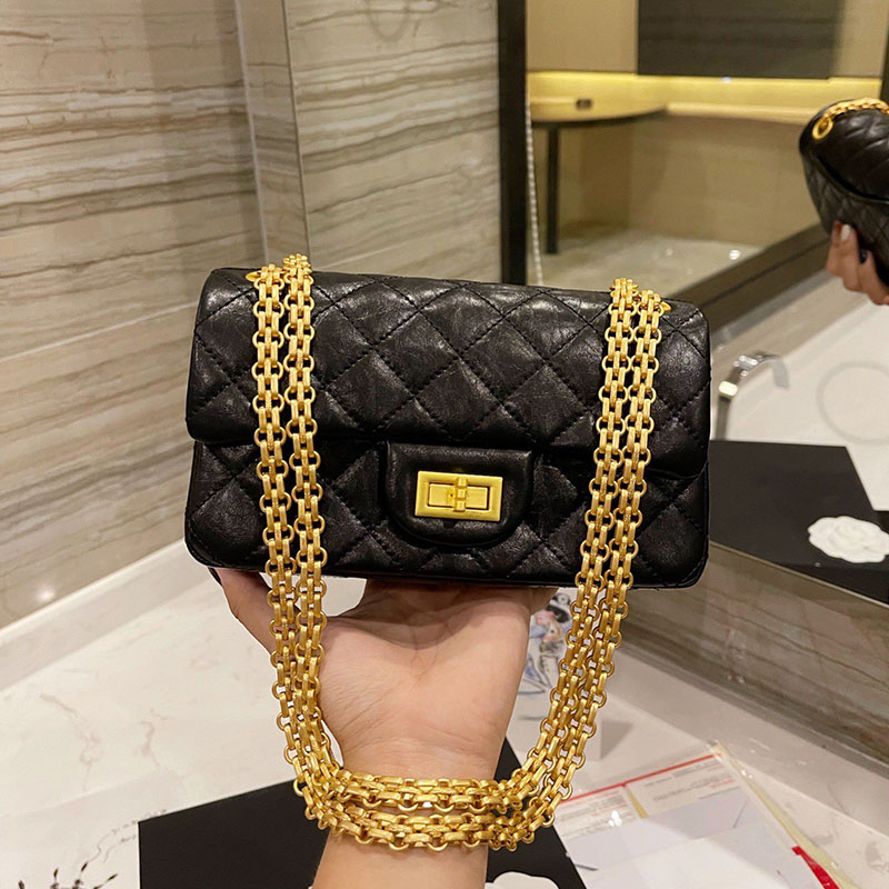 

Women Fashion Classic Flap Crossbody Bag Luxury Designer Leather Calfskin Diamond Lattice Quilted Shoulder Handbag Versatile Retro Coin Purse Cosmetic Bag 20CM, Black