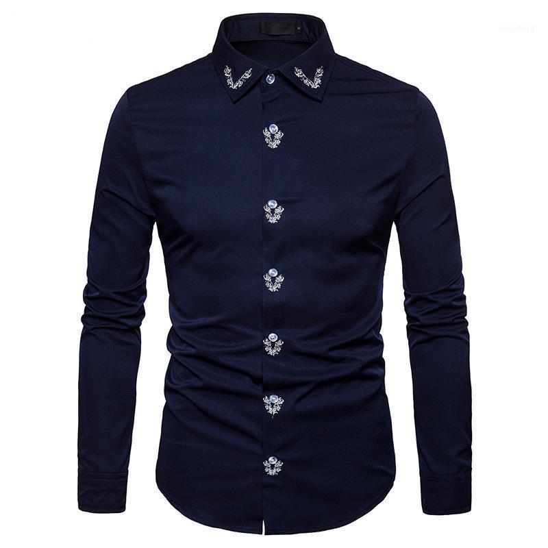 

Men' Casual Shirts Brand Shirt Fashion Trend Long-sleeve European-style Business Embroidery Masculinity1, Wine red