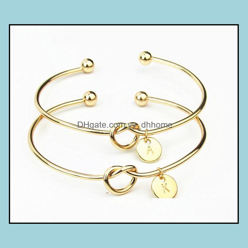 

Bangle Bracelets Jewelry 26 A-Z English Letter Initial Bracelet Sier Gold Charm Love Bowknot Wristband Cuffs Women Will And Sandy Drop Deliv