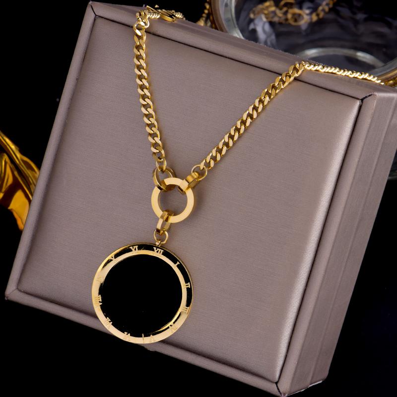 

Chains Titanium Steel Light Luxury High-end Design Roman Digital Tassel Necklace Double-sided Wearing Couple Sweater Chain Clothes GuarChain