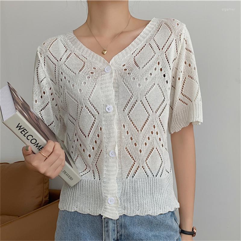 

Women's Knits & Tees Alien Kitty 2022 Korea Women Hollow Out Sweaters Summer V-Neck Sexy Casual OL Slim Cardigans Knitted Short Sleeve Coats, Black