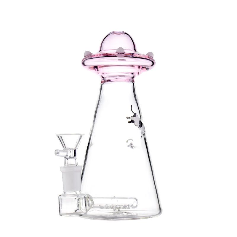 

7.1 inches cows sticker hookah glass bong with pink color UFO mouthpiece and inline percolator 14mm female joint