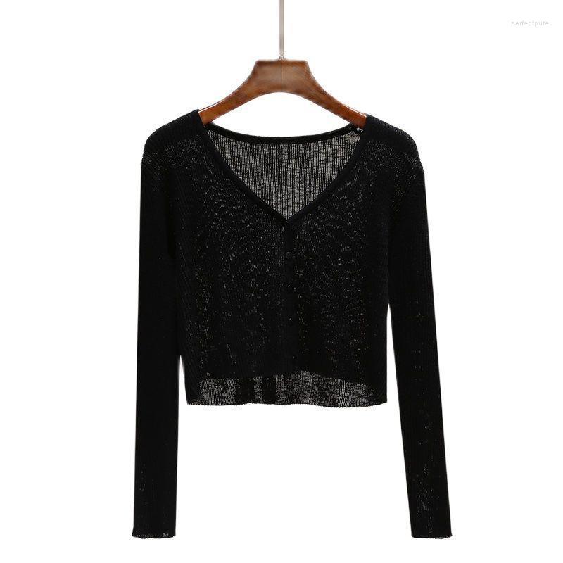 

Women' Knits & Tees 2022 Spring Ladies V-neck Short Cardigan Fashion Slim Knit Casual Sweater Solid Color Long Sleeve Button Top Women Perf, Blue