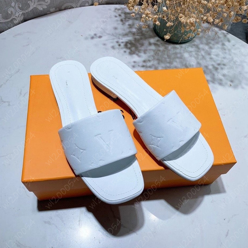 

Casual Slipper Fashion Designer Women Slippers Leather Slides Luxurys Letters Shoe Sandals Low Heeled Shoes Lady Sexy Sandal 2204287WU, White