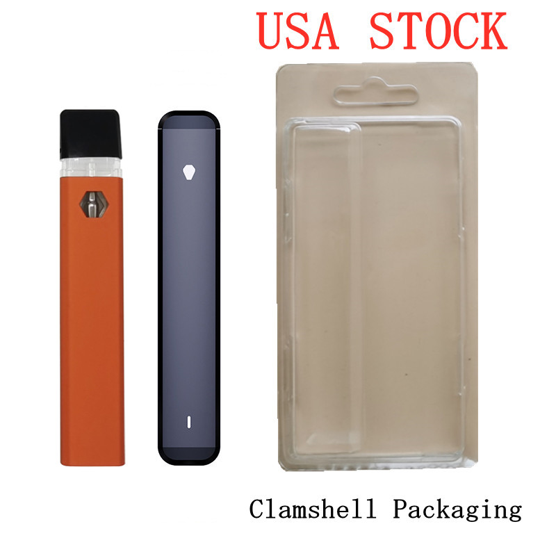 

USA STOCK Clamshell Disposable Vape Pen Packaging Blister Pack for 1ML 2ML Pod Vaporizer Pens Clam Shell Package Clear OEM insert Cards Support 1000pcs/lot
