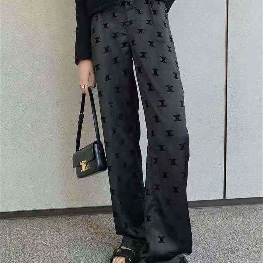 

Home flocking ice silk wide leg pants women' vertical feeling summer season thin straight tube sports leisure floor pants 85% off Factory clearance, Black