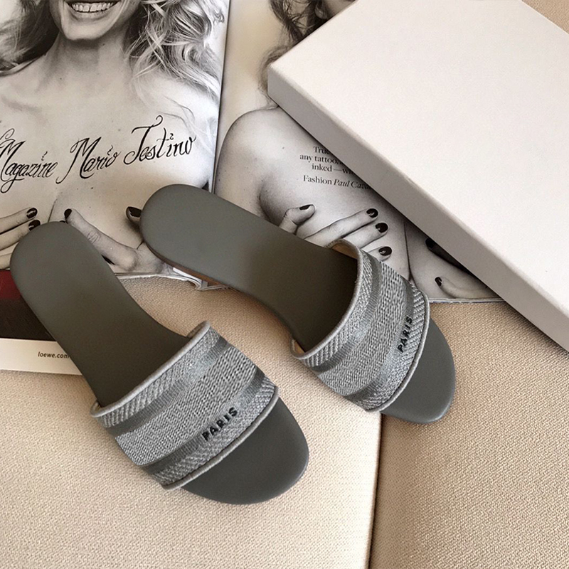 

Designer Leather women Sandals Summer OB95 Flat Slipper fashion beach woman Big head Rainbow letters slippers with box, Customize