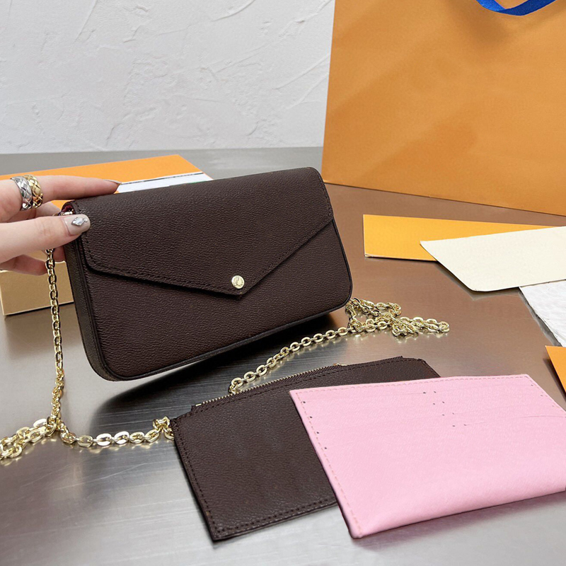 

Original High Quality Luxurys Designers Bags Handbag Purse Woman Fashion brown print Multi Pochette Chain Crossbody Shoulder Bag 3 piece set With Box Dust Bag, Black