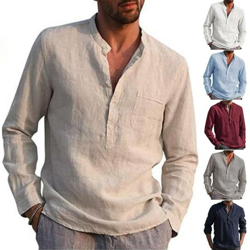 

Men's Casual Shirts Men Long Sleeve Henley Button V-Neck Autumn Loose Shirt Tops, Black