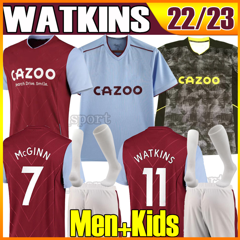 

22 23 WATKINS McGINN Soccer Jerseys 2022 2023 Home DIEGO CARLOS BUENDIA EL GHAZI DOUGLAS LUIZ MINGS KONSA CASH COUTINHO Men add Kids Football shirts S-XXL, 22 23 2rd patch
