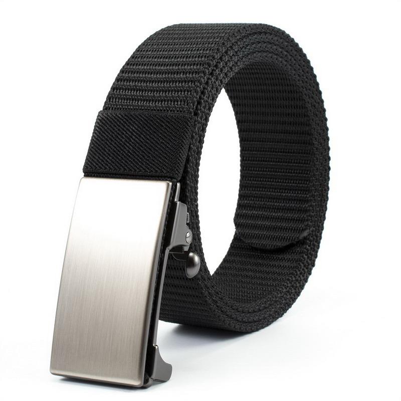 

Belts Concise Mens Metal Automatic Buckle Nylon Street Designer Jeans Accessories 3.5cm Leisure Waist Strap Quick Release CintoBelts, Black