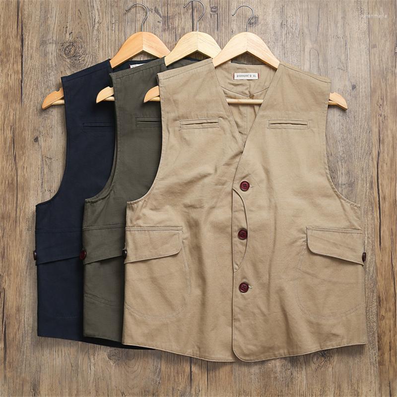 

Men' Vests Sw191021 Men Cargo Canvas Waistcoat Cotton Pocket Khaki Vintage Hunting Outdoor Camping Simple Fashion Sport Solid Color Vest Ka, Army green