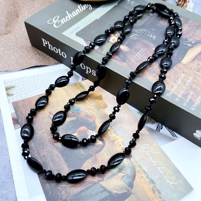 

Pendant Necklaces Black Beads Long Necklace Sweater Chain Jewelry For Women's AccessoriesPendant