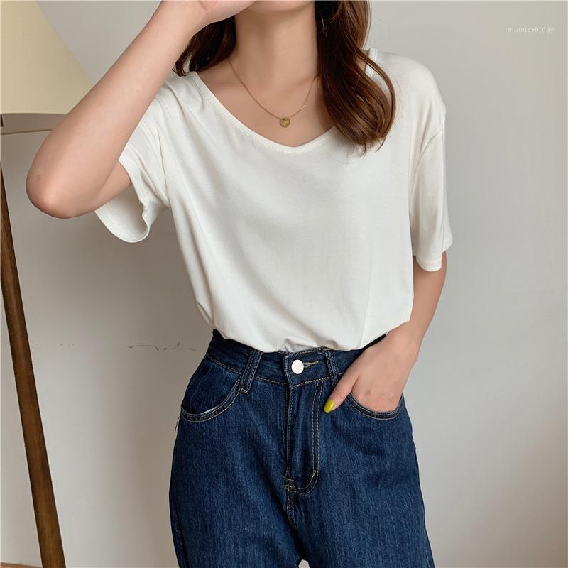 

Women's T-Shirt Alien Kitty 2022 Summer V-Neck All-Match Tops Elegant Fashion Brief Stylish Solid Office Lady T-Shirts Loose Tees Women, Black