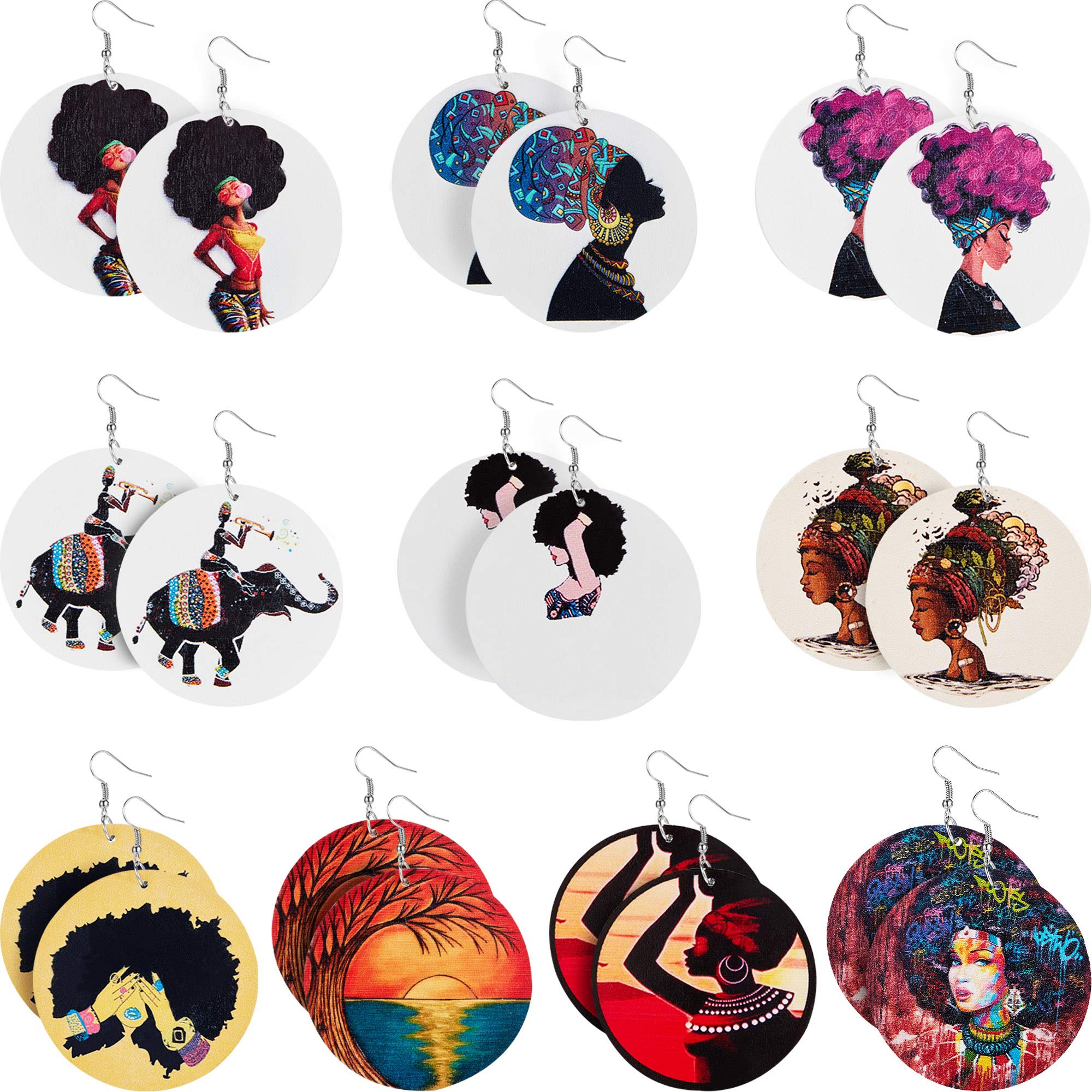 

Charm 10 Pairs Round African Earrings Women Wooden Painted Lightweight Ethnic Wood Map Queen Girl Style Natural Dangle Drop Earring F amaiX