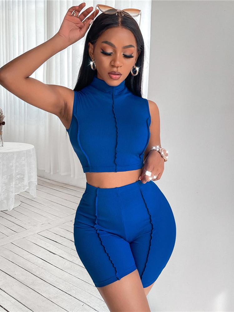 

Women' Tracksuits Hirigin Summer Women Solid Sporty Two Pieces Tank Crop Top Biker Shorts Set Bodycon Tracksuit Fitness Active Wear Outfits, Black