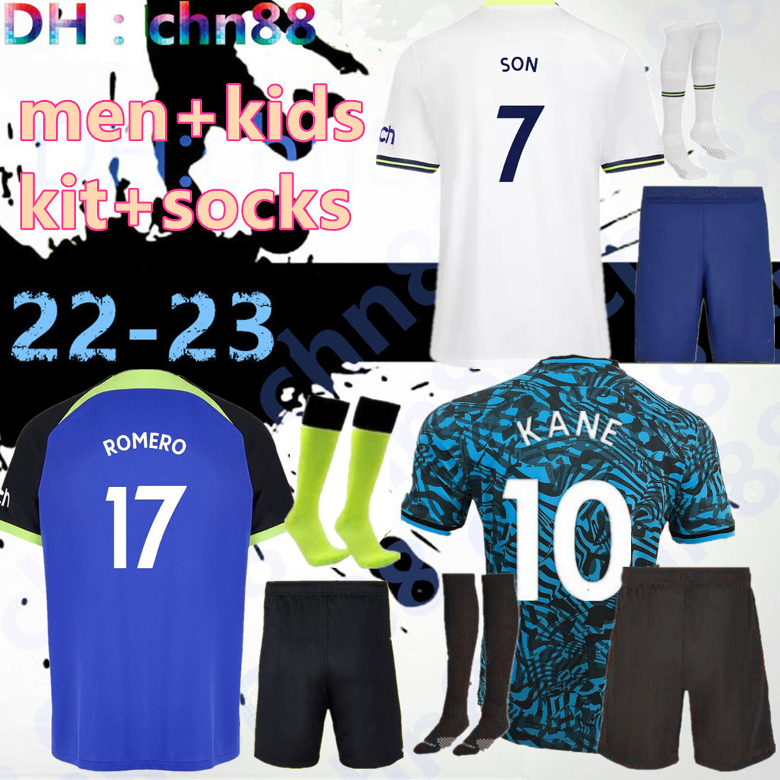 

Men KIDS 22 23 SON BERGWIJN Soccer Jersey 2022 2023 jersey Football shirt LUCAS HOjbjerg Loris ROMERO REGUILON BRYAN KULUSEVSKI BENTANCUR RICHARLISON KANE full set, 22-23 third