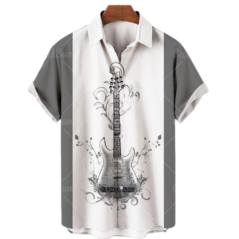 

Men's Casual Shirts Summer Guitar Stripe Style 3D Printed Men's Hawaiian Beach Loose Short Sleeve Oversized Clothing TopsMen's, Zm-2645