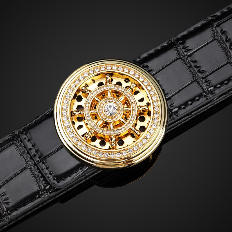 

Belts Men Luxury Designer Original Genuine Leather Belt Straps Centure Male Trouser Crocodile Pattern 4.0cm Diamond Rotating Buckle, Black