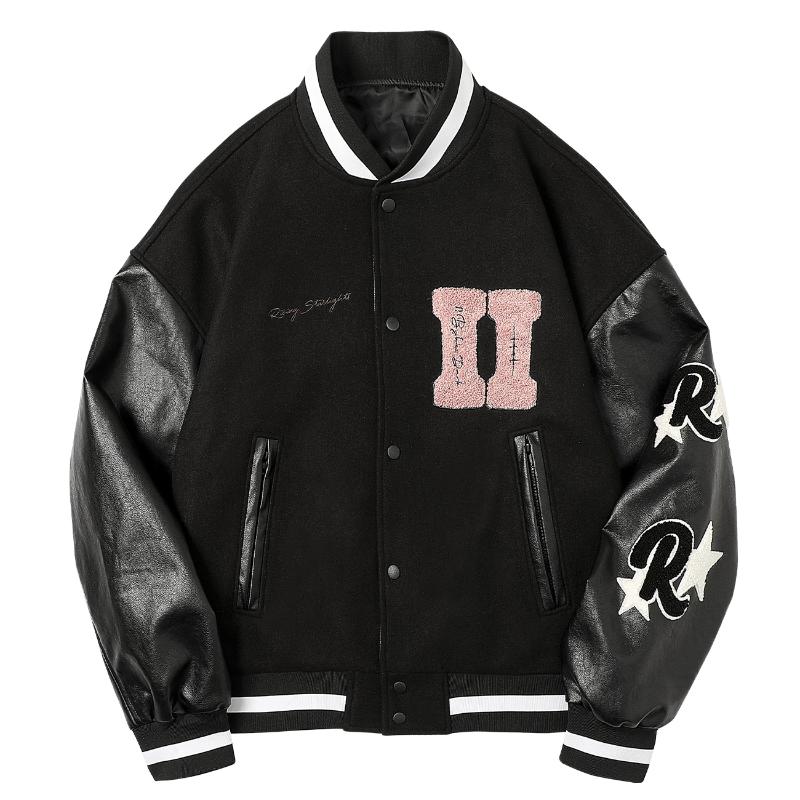 

Men's Jackets Hip Hop Baseball Jacket Coat Autumn Flocking Patchwork Varsity Men Bomber Oversized Loose Streetwear Tops, Black;brown