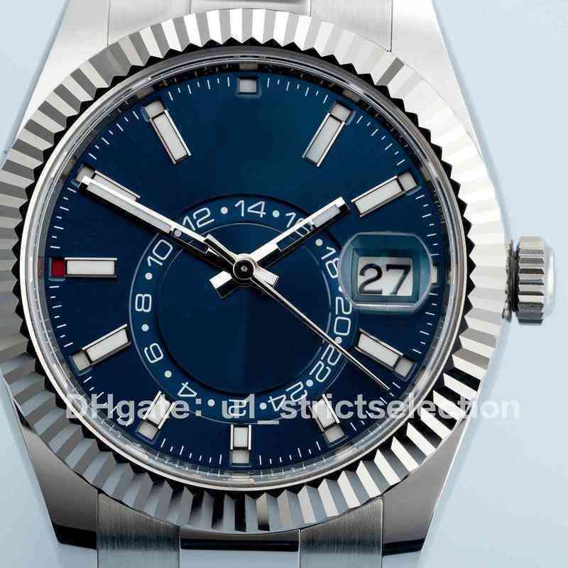 

uxury watch Date Gmt Sky Watches High Deluxe Men Quality Automatic 42mm Mechanical Fashion Business Stainless Steel Gold Luminous Sapphire Waterproof Watch, As picture