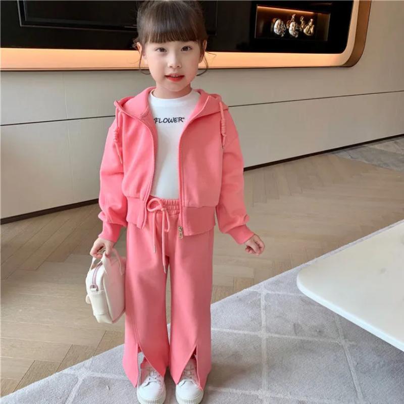 

Clothing Sets Baby Girl Spring Autumn Set 2022 Children's Zipper Hooded Sweater Trousers Pink Youth 2-12-yrs 2pcs Casual Sportswear Sets, Pant