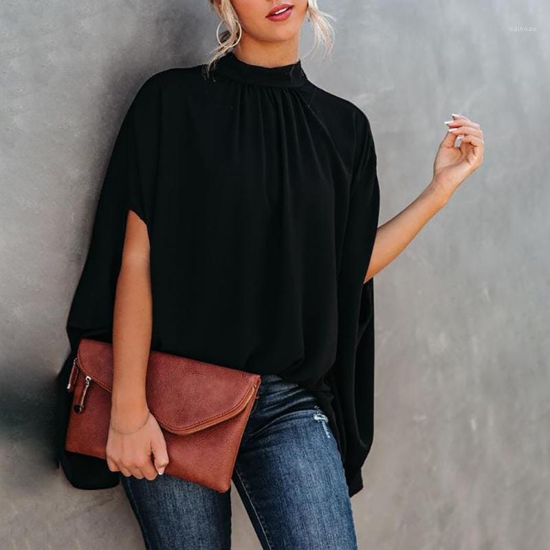 

Women' Blouses & Shirts 2022 Women Casual Batwing Sleeve Cape Design Black Long Ladies Top Elegant High Neck Daily Wear Loose Blouse Lounge