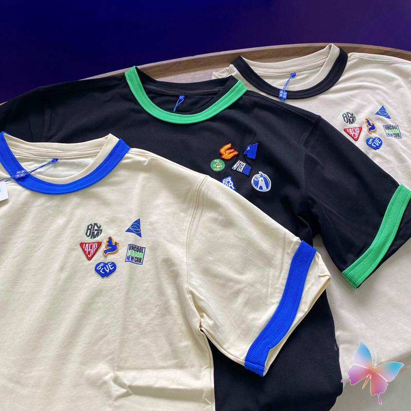 

Men's T-Shirts Ader Tshirts High Quality Embroidered Badge Multi-Label Patch Contrast Color Irregular Short Sleeve T-ShirtMen's