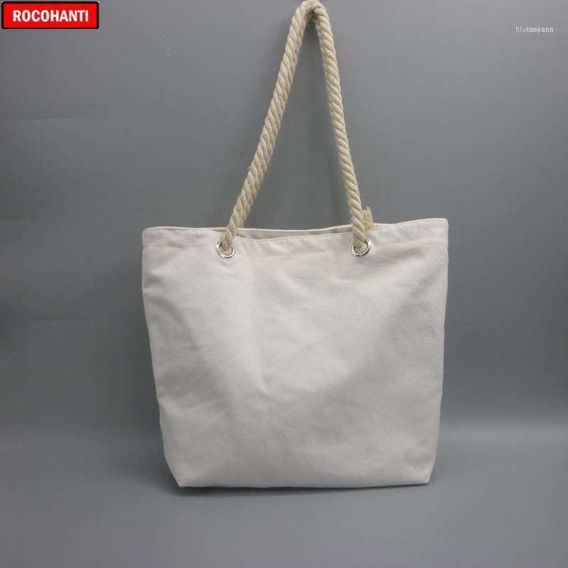 

10x Blank Natural Cotton Canvas Tote Bags With Zipper Rope Handle For Grocery Shopping , Beach Customized Printing1, Plain white bags