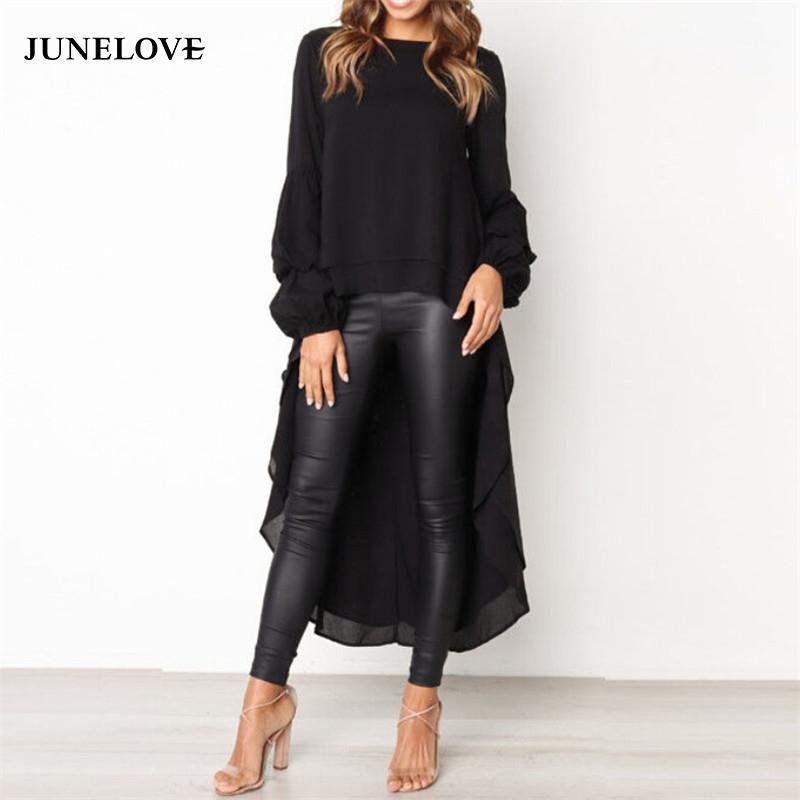 

JuneLove Women Long Sleeve Chiffon Tunic Blouse Spring Asymmetry Casual Shirt Tops Ladies Solid Color Fashion Women' Blouses & Shirts, As photo show