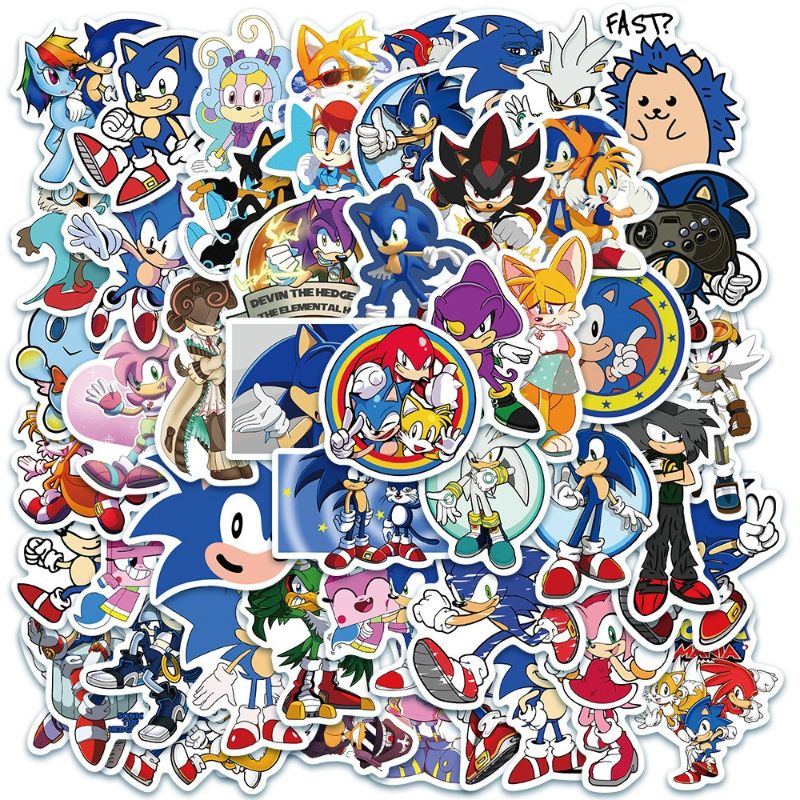 

50Pcs/Lot Anime Sonic Game Stickers DIY Motorcycle Travel Luggage Guitar Skateboard Cool Cartoon Decal Sticker Kids Toy Gift, Multi colors