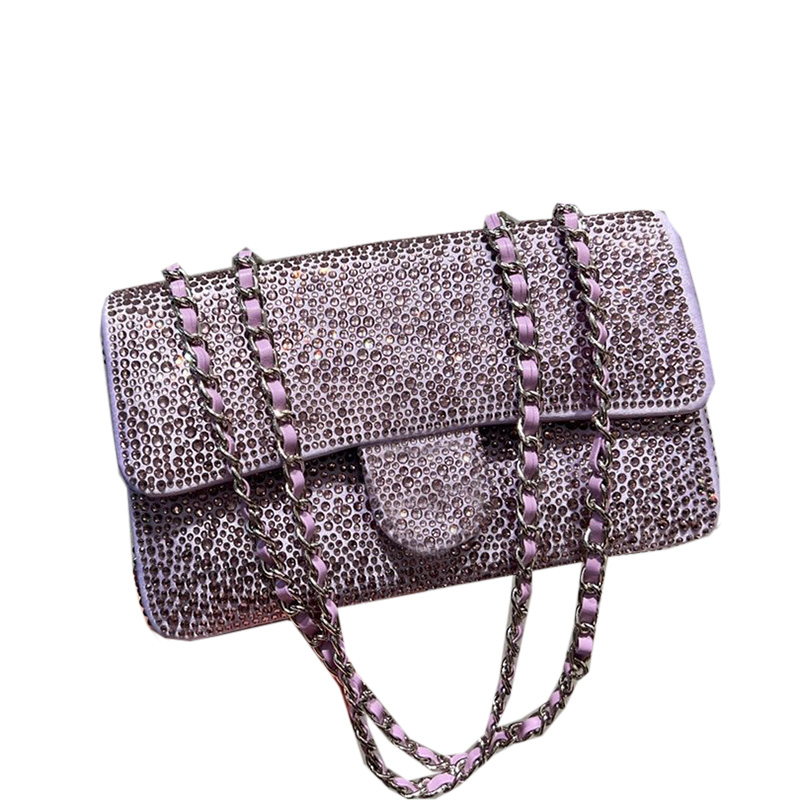 

22Ssw Women Classic Flap Strass Shimmer Glitter Medium Bags Large Capacity Silver Metal Hardware Chain Crossbody Shoulder Designer Handbags, Box
