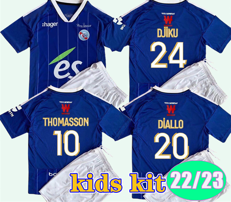 

22 23 Strasbourg Alsace Kids Kit Soccer Jerseys GAMEIRO SISSOKO THOMASSON AHOLOU DiALLO MOTHIBA DjiKU Home Football Shirts, Tz9464 22 23 home no socks