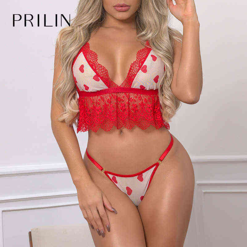 

NXY Sexy Set Prilin Women Lingerie Cute Soft Cup Bra Lace Red Heart Christmas  Erotic Transparent Sensual Femme 0211, Aj01366