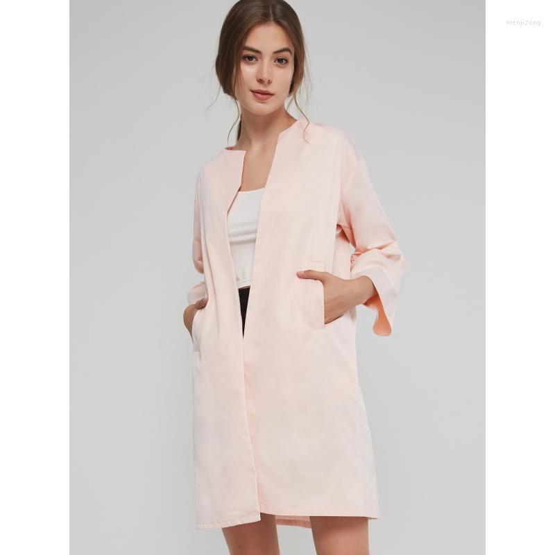 

Women's Trench Coats Women Elegant Long Overcoats Winter Casual Pink Sweet Office Lady Slim Nylon Flare Sleeve Plain Female Fashion Outerwea