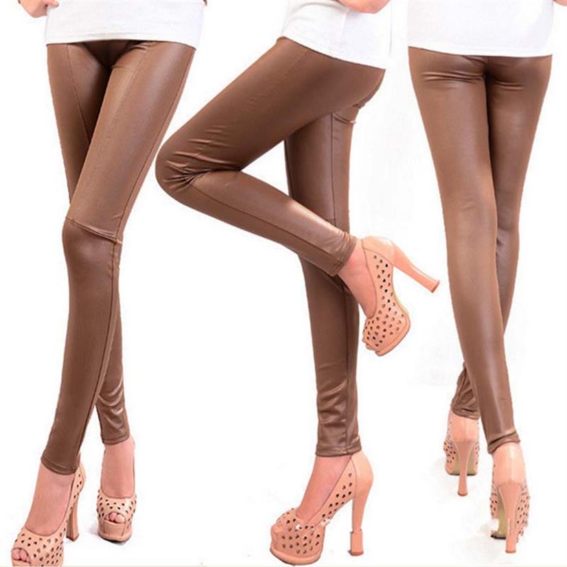 

Womens PU Leather Pants High Elastic Waist Leggings Not Crack Slim Leather Leggings Fleece Trousers Women Fashion268W, Khaki