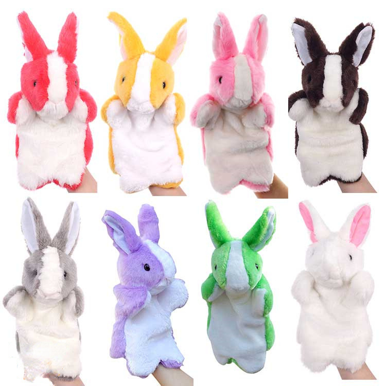 

Cute Soft Animal Plush Toys Cartoon Rabbits Stuffed Hand Puppets for Kids Pretend Toys Creative Activity Props, Red