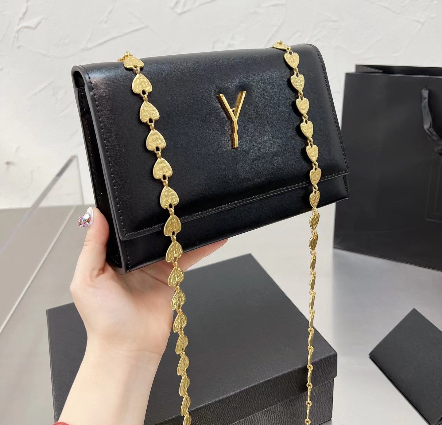 Designer de luxe unique sac à bandoulière classique chaîne dorée sac à main mode en cuir véritable sac de dame avec boîte