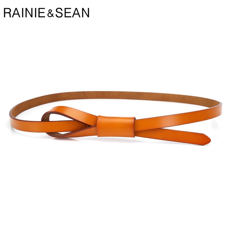 RAINIE SEAN Mince En Cuir Véritable Femmes Ceinture Coréenne Casual Dames Noeud Ceintures pour Robes Automne Camel Auto Cravate Sangle Accessoire