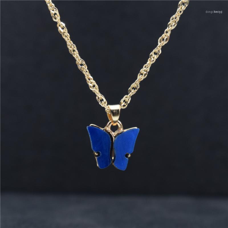 

Colors Dark Blue Dainty Acrylic Butterfly Necklace For Women Bijoux Femme Minimalist Jewelry Christmas Fashion Accessories Chains