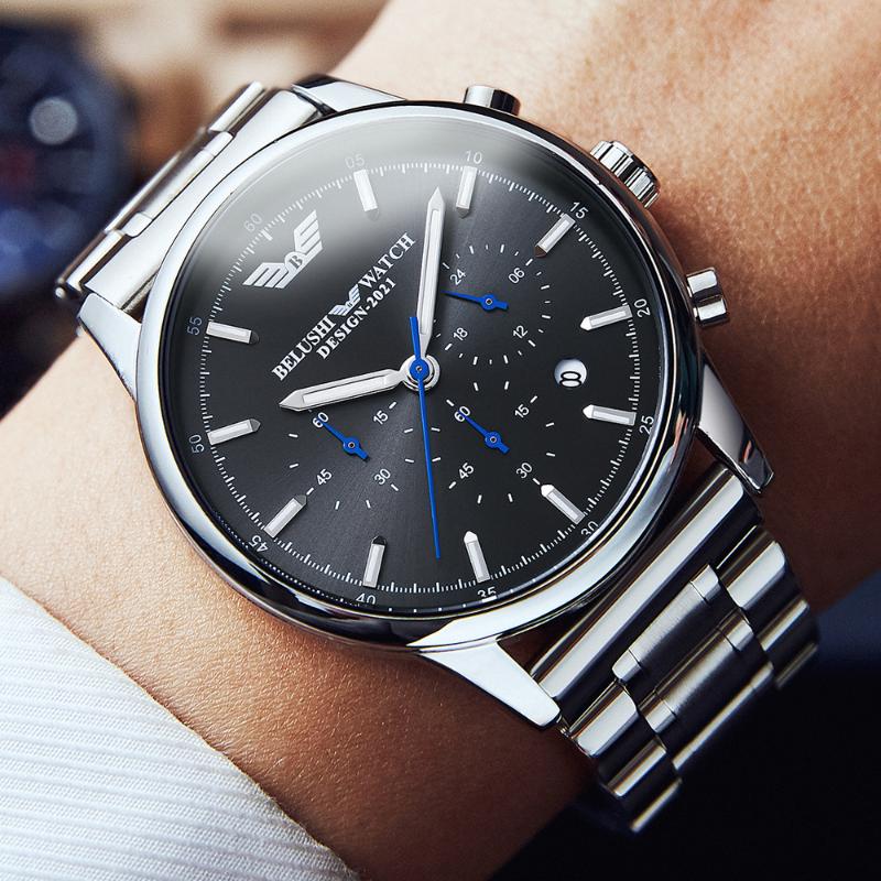 

Wristwatches Men's Military Sport Watches Waterproof Stainless Steel Quartz Chronograph Top Brand Men Wristwatch Relogio MasculinoWristw, Silver white