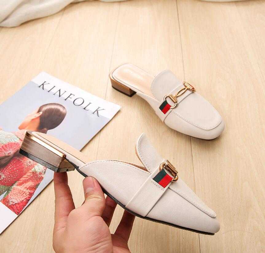

#25213 Women's Leather Slides Sandal Horsebit Gold-toned Outdoor Lady Beach Sandals Casual Slippers Ladies Comfort Walking Shoes 35-43